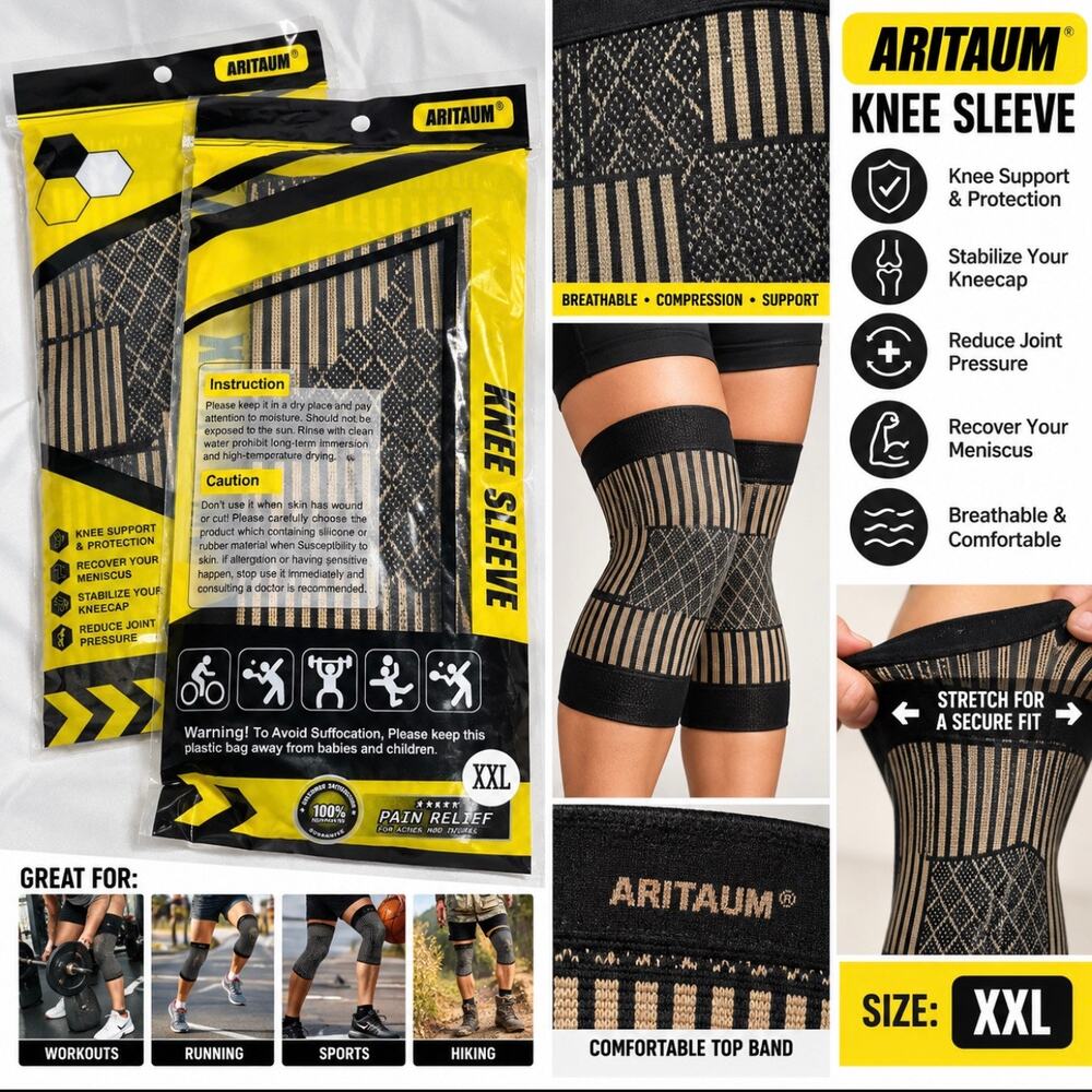 ARITAUM Knee Compression Sleeves XXL 2 Pack Support Brace Sports Joint